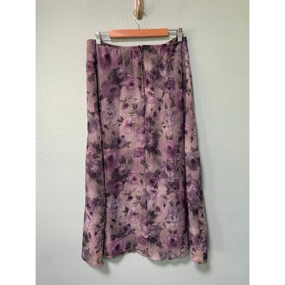 Vintage Dressbarn Women's Purple Floral Boho Midi Skirt Size 14 - Picture 2 of 9